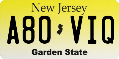 NJ license plate A80VIQ