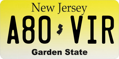 NJ license plate A80VIR