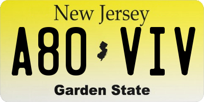 NJ license plate A80VIV