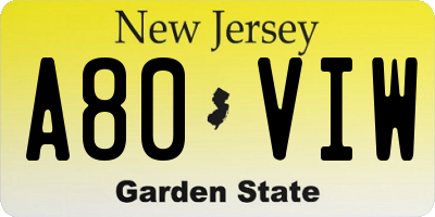 NJ license plate A80VIW