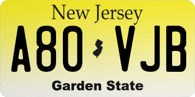 NJ license plate A80VJB