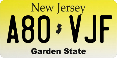 NJ license plate A80VJF