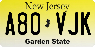 NJ license plate A80VJK