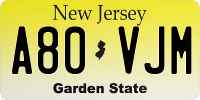 NJ license plate A80VJM