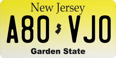 NJ license plate A80VJO