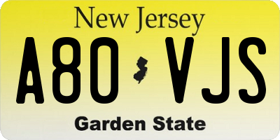 NJ license plate A80VJS