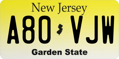 NJ license plate A80VJW