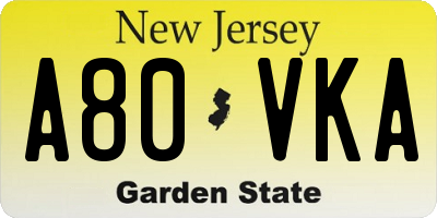 NJ license plate A80VKA