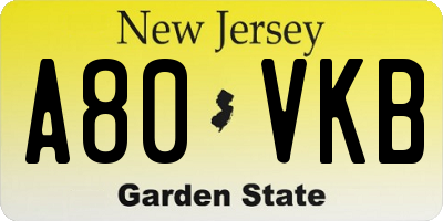 NJ license plate A80VKB