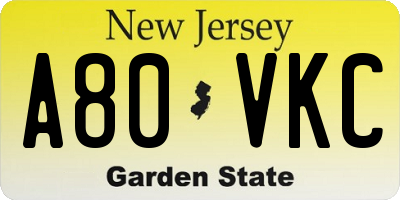 NJ license plate A80VKC