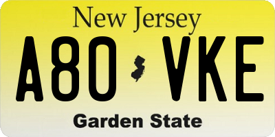 NJ license plate A80VKE