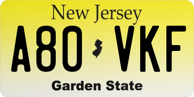 NJ license plate A80VKF