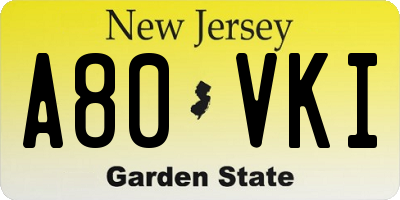 NJ license plate A80VKI