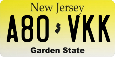 NJ license plate A80VKK