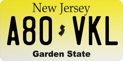 NJ license plate A80VKL