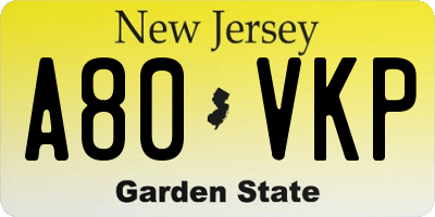 NJ license plate A80VKP