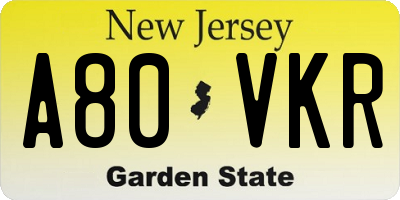 NJ license plate A80VKR