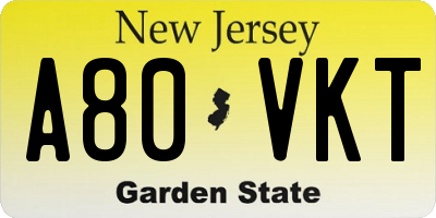 NJ license plate A80VKT