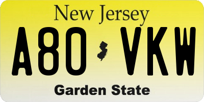 NJ license plate A80VKW