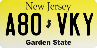 NJ license plate A80VKY