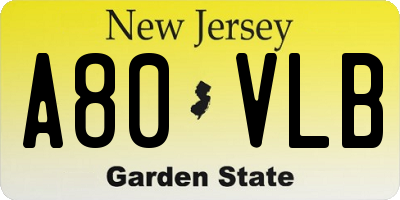 NJ license plate A80VLB