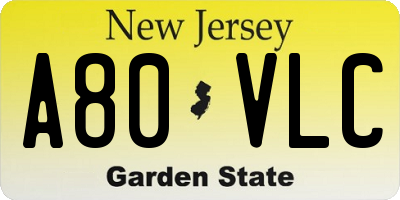 NJ license plate A80VLC