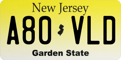 NJ license plate A80VLD