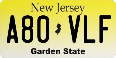 NJ license plate A80VLF