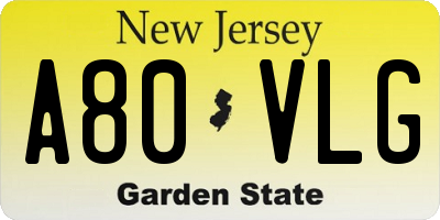 NJ license plate A80VLG