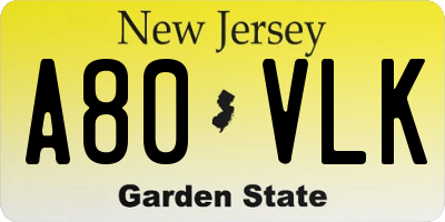 NJ license plate A80VLK