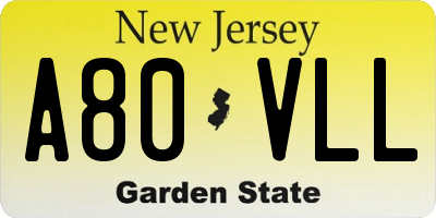 NJ license plate A80VLL