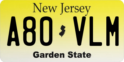 NJ license plate A80VLM