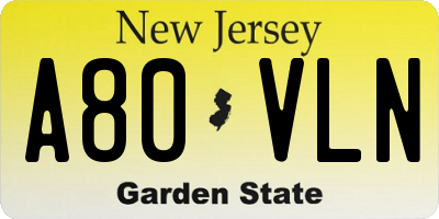 NJ license plate A80VLN