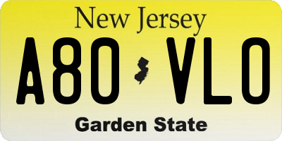 NJ license plate A80VLO