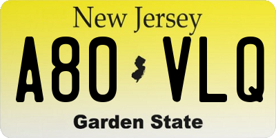 NJ license plate A80VLQ