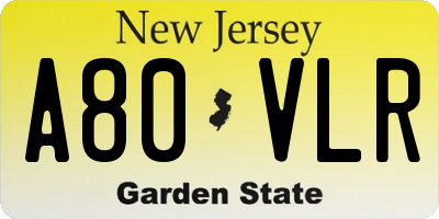 NJ license plate A80VLR