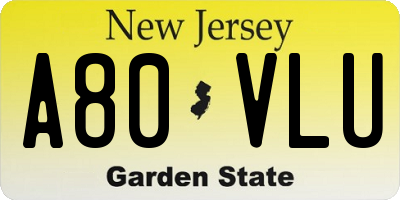 NJ license plate A80VLU