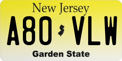 NJ license plate A80VLW