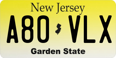 NJ license plate A80VLX