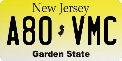 NJ license plate A80VMC