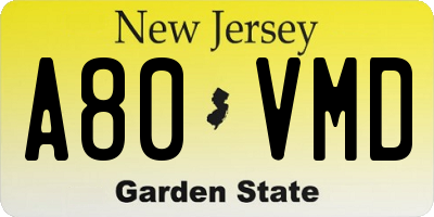 NJ license plate A80VMD