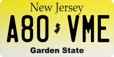 NJ license plate A80VME