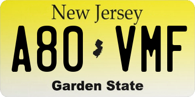NJ license plate A80VMF