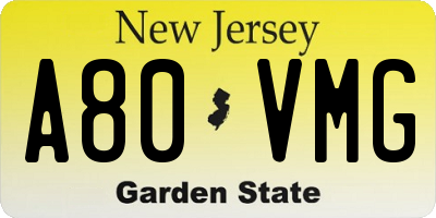 NJ license plate A80VMG