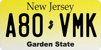NJ license plate A80VMK