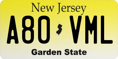 NJ license plate A80VML