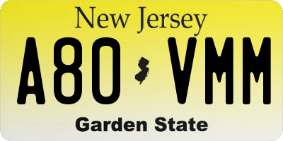 NJ license plate A80VMM