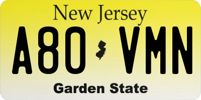 NJ license plate A80VMN