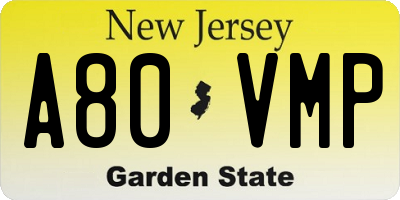 NJ license plate A80VMP