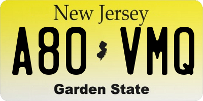 NJ license plate A80VMQ